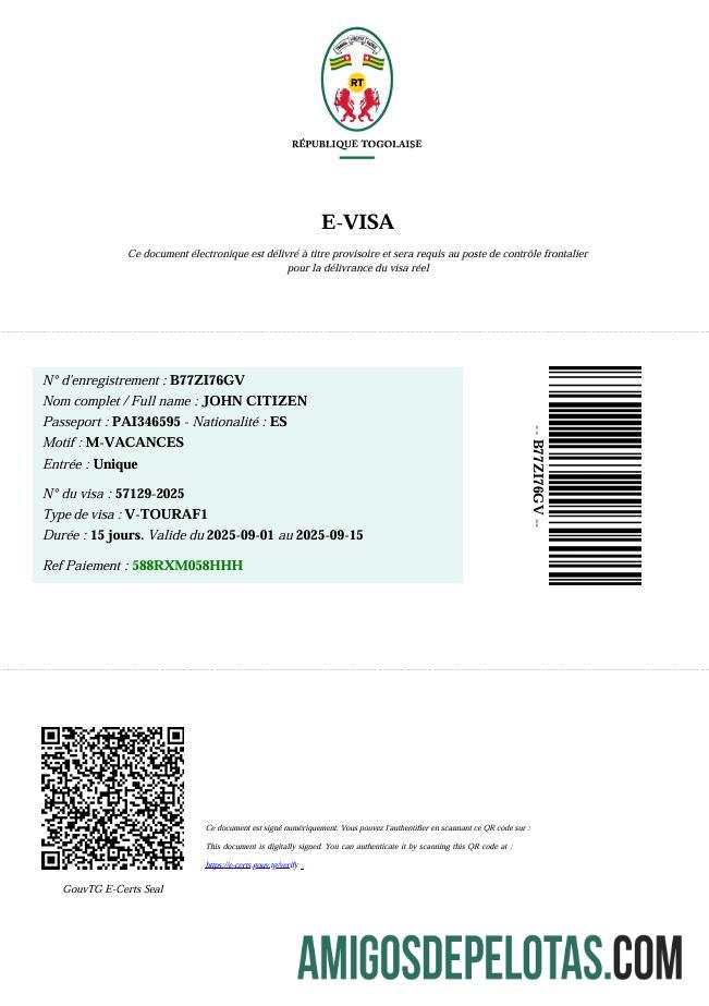imprimível Modelo de visto Togo E em formatos Word e PDF